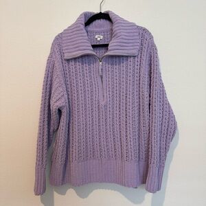 Aerie Lilac Cable Loose Knit Half Zip Oversized Sweater